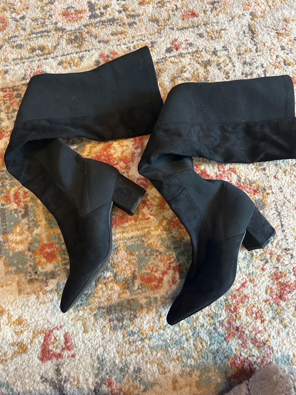 Black Suede Over The Knee Boots with Block Heel